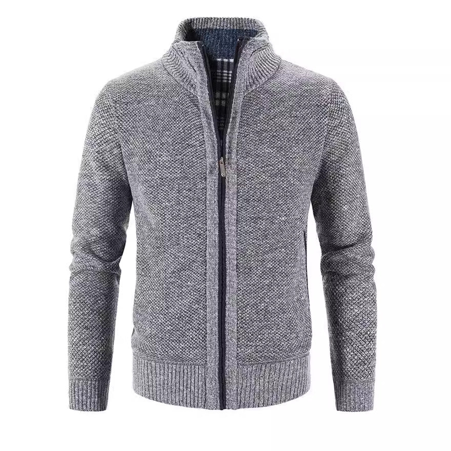 Herren Strickjacke mit strukturiertem Muster und hohem Stehkragen Heidi-Mode