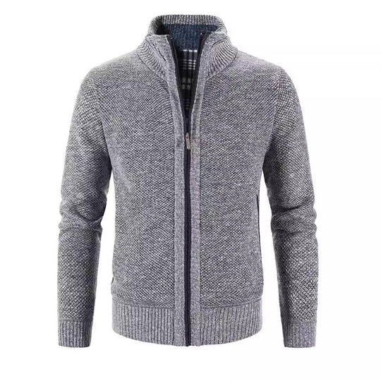 Herren Strickjacke mit strukturiertem Muster und hohem Stehkragen Heidi-Mode