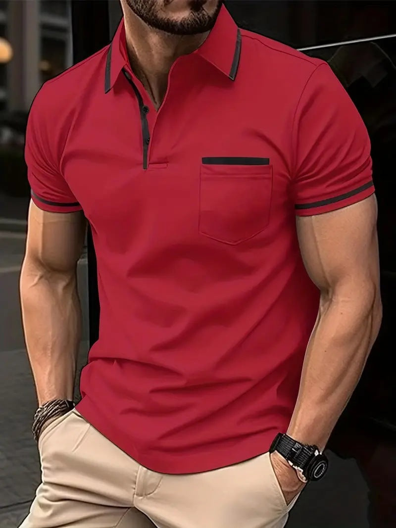 Herren Poloshirt mit modernem Kontrastkragen und praktischer Brusttasche Heidi-Mode