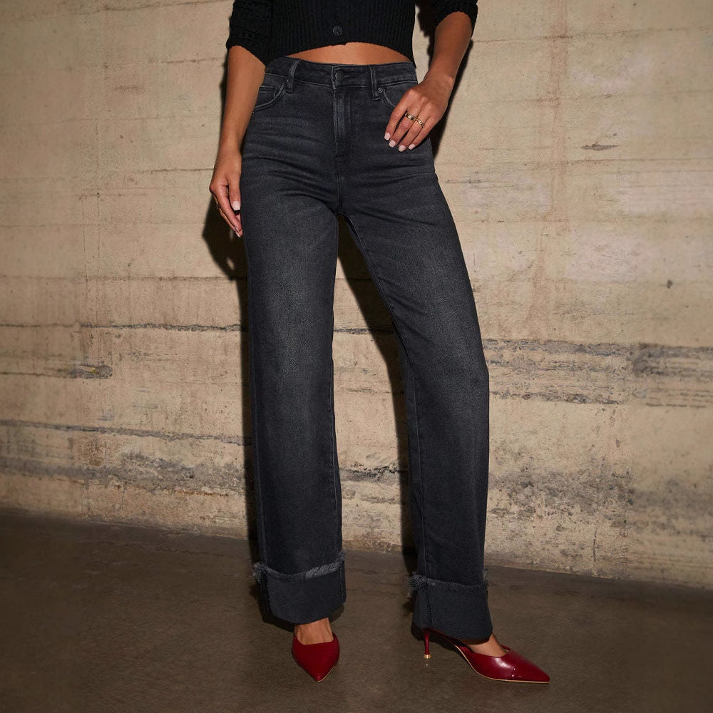 Damen Weite Jeans mit ausgefallenem Saum Heidi-Mode