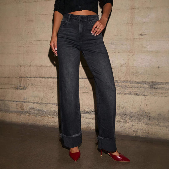 Damen Weite Jeans mit ausgefallenem Saum Heidi-Mode
