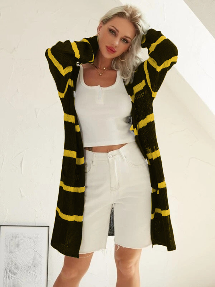 Damen Strickmantel im modischen Lagenlook mit gestreiftem Design Heidi-Mode