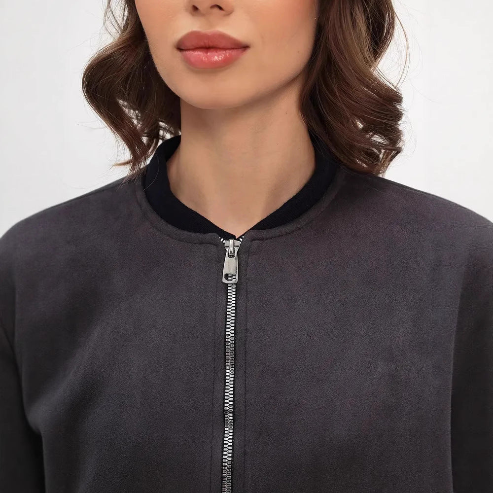 Damen weiche Oversized-Sweatjacke mit modernem Reißverschluss und seitlichen Eingrifftaschen Heidi-Mode