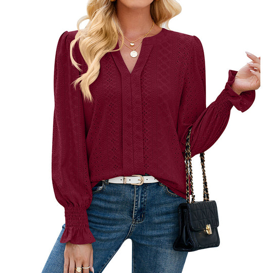 Damen Bluse mit elegantem Lochmuster und lässigem Schnitt Heidi-Mode