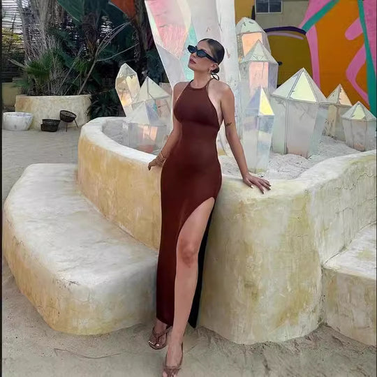 Damen Elegantes Maxikleid mit schickem Schlitz und feinem Stoff Heidi-Mode