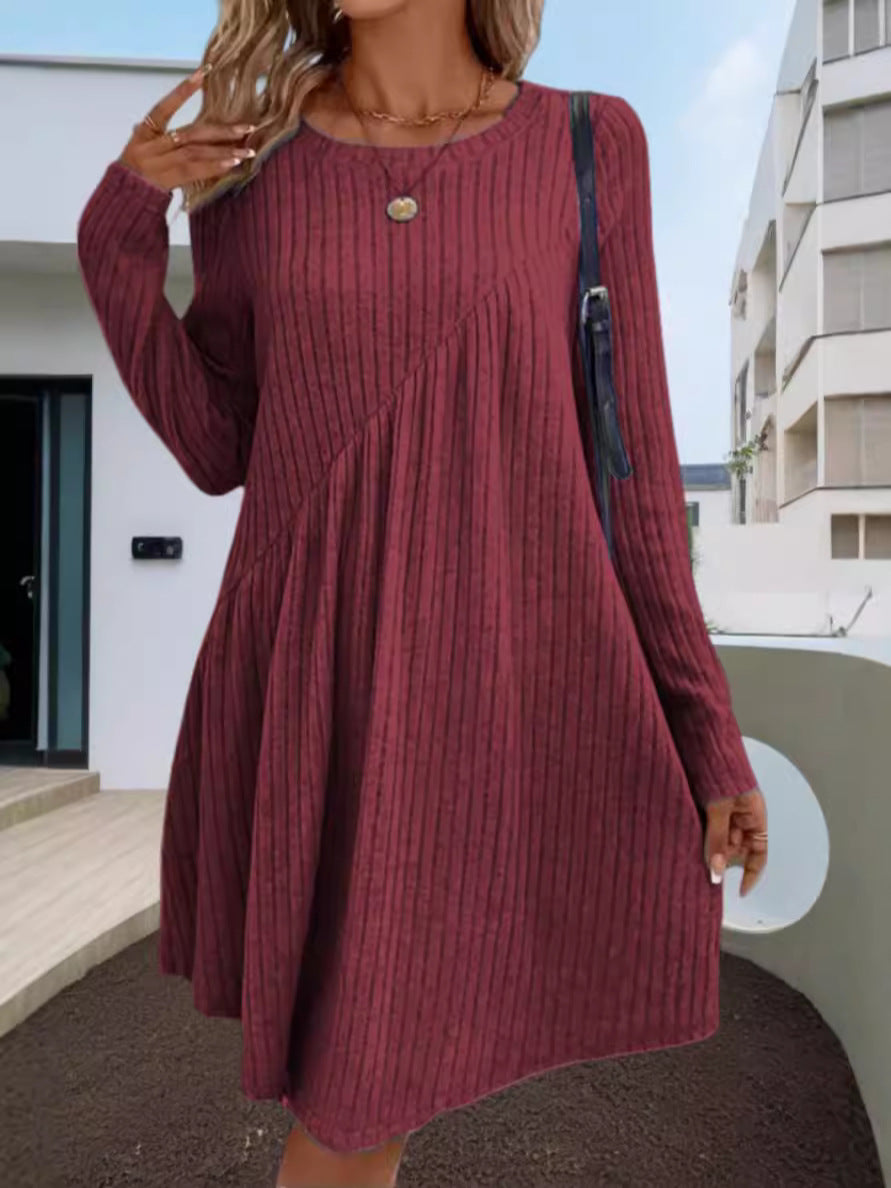 Damen lässiges Ripp-Kleid mit asymmetrischem Design Heidi-Mode