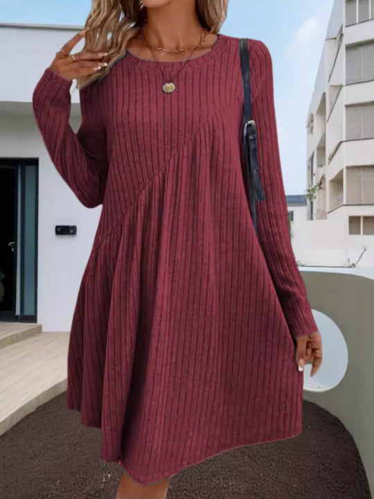Damen lässiges Ripp-Kleid mit asymmetrischem Design Heidi-Mode