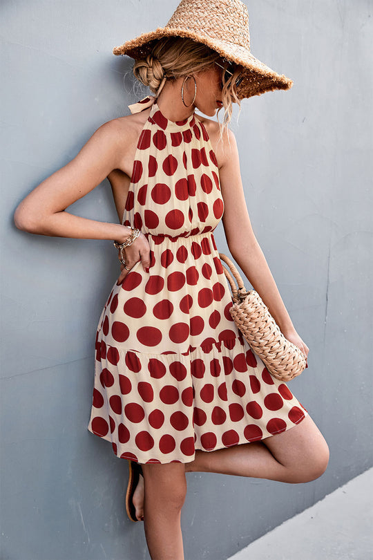 Damen luftiges Halterkleid mit Punkten und voluminösem Rock Heidi-Mode