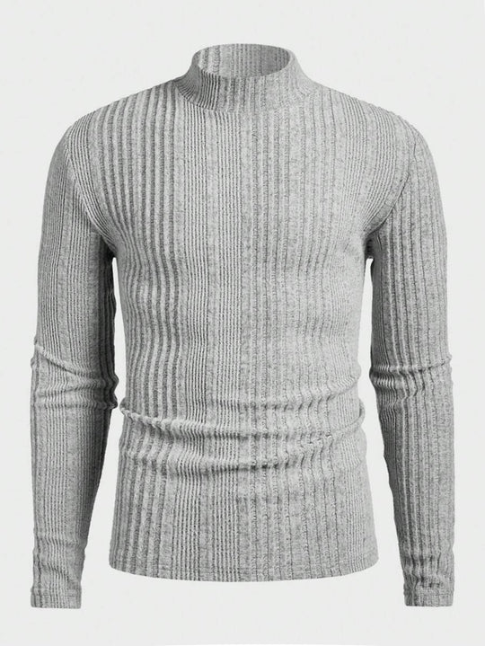 Herren Strickpullover mit hohem Kragen und Rippstruktur Heidi-Mode