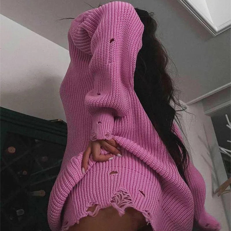 Damen Grobstrick Pullover mit V-Ausschnitt und lässigem Schnitt Heidi-Mode