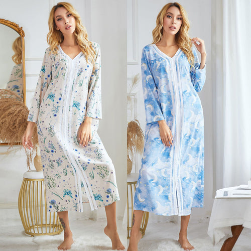 Heidi-Mode | Bedrucktes-Nachthemd Herbst Winter Bedrucktes Pullover Nachtkleid