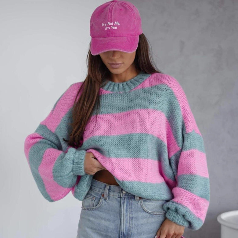 Damen lässiger Strickpullover mit luftiger Struktur und lockeren Ärmeln Heidi-Mode
