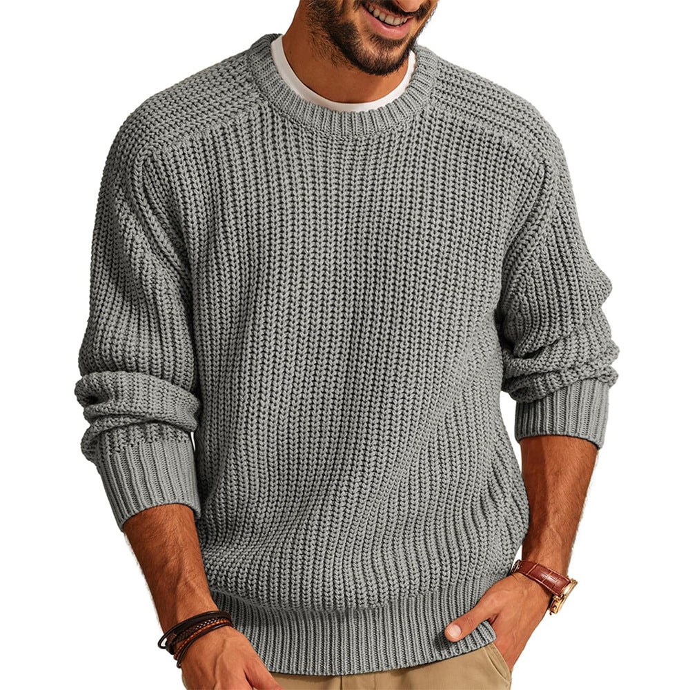 Herren Grobstrick Pullover mit Rundhalsausschnitt und lässigem Schnitt Heidi-Mode