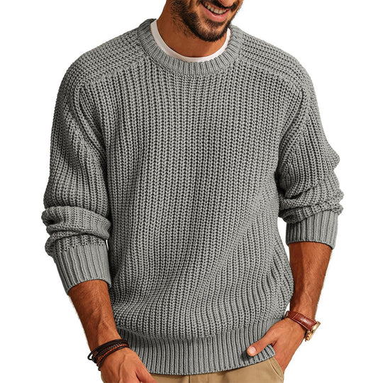 Herren Grobstrick Pullover mit Rundhalsausschnitt und lässigem Schnitt Heidi-Mode