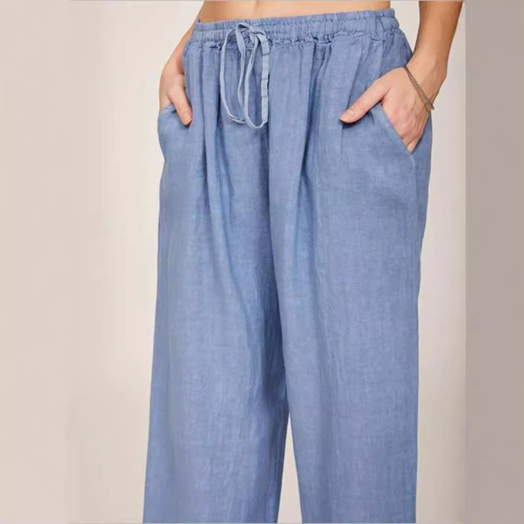 Damen Leinenhose mit weitem Bein und praktischen Seitentaschen Heidi-Mode