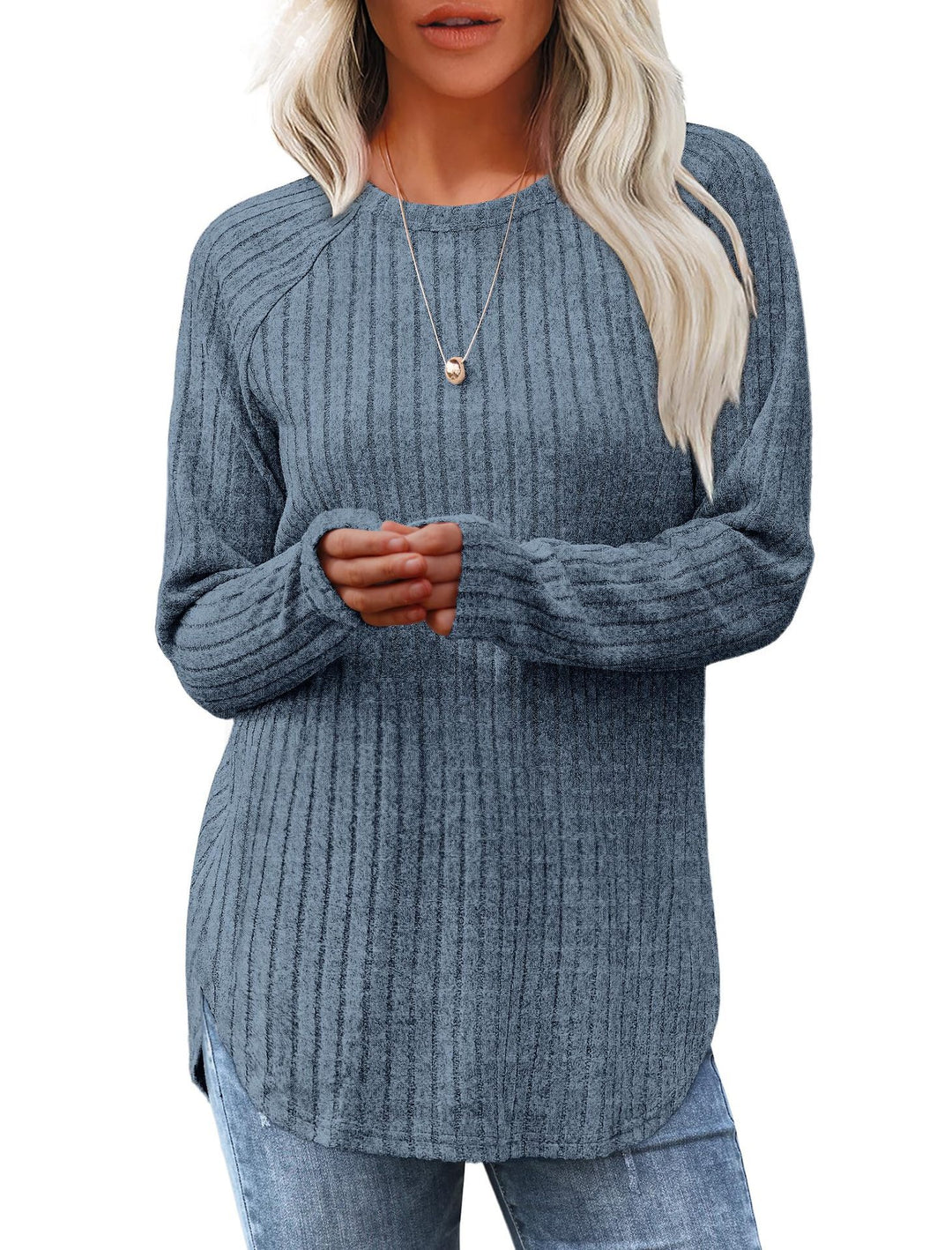 Damen lässiger Langarm Pullover mit strukturiertem Rippdesign Heidi-Mode