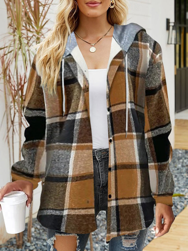 Damen lässige Overshirt-Jacke mit Kapuze und praktischem Kordelzug Heidi-Mode