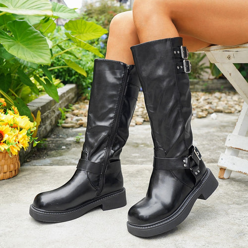 Damen Stiefel mit modischen Schnallen-Details und strapazierfähigem Obermaterial Heidi-Mode