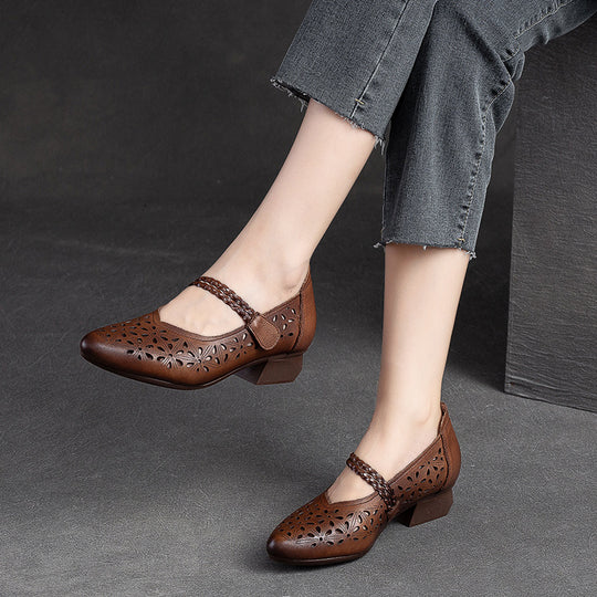 Damen Ballerinas aus hochwertigem Leder mit durchbrochenem Design und bequemer Innenpolsterung Heidi-Mode