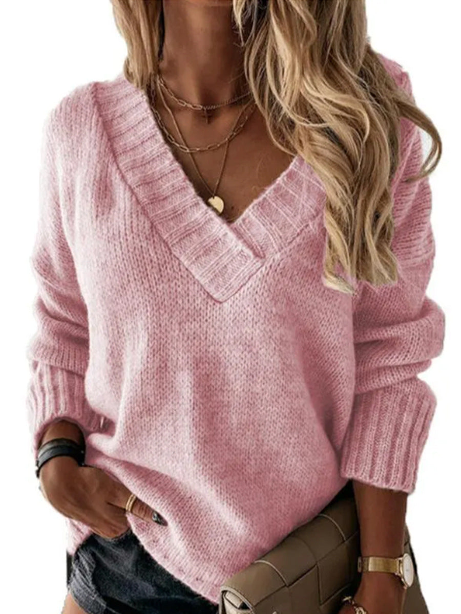 Damen V-Ausschnitt Pullover mit strukturierter Strickoptik Heidi-Mode