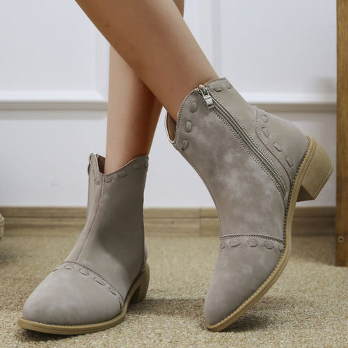 Damen elegante Stiefeletten mit modischen Ziernähten und praktischen Reißverschluss Heidi-Mode