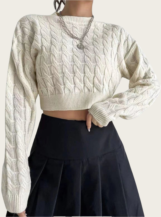 Damen kuscheliger Cropped Pullover mit Zopfmuster Heidi-Mode
