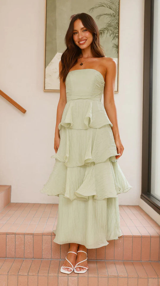 Damen Elegantes Wickelmaxikleid mit voluminösen Rüschendetails Heidi-Mode