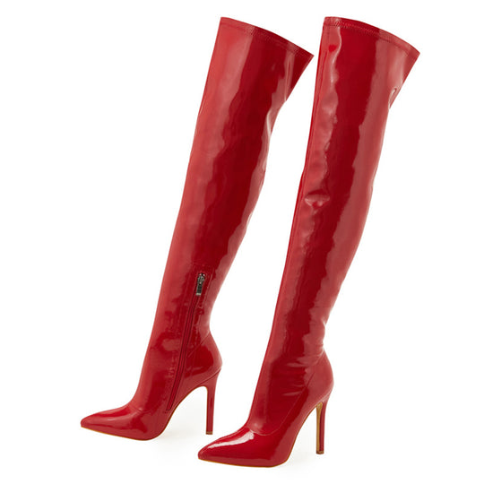 Damen Overknee Stiefel mit glattem Kunstleder und elegantem Stiletto Absatz Heidi-Mode