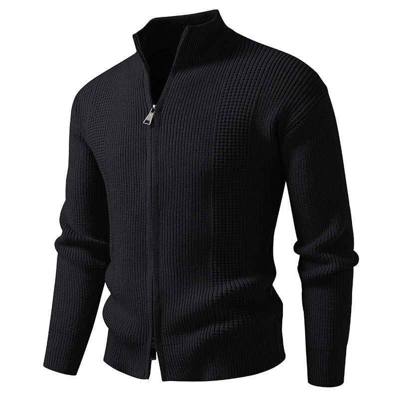 Herren Strickjacke mit hohem Kragen und innovativem Zipper Heidi-Mode