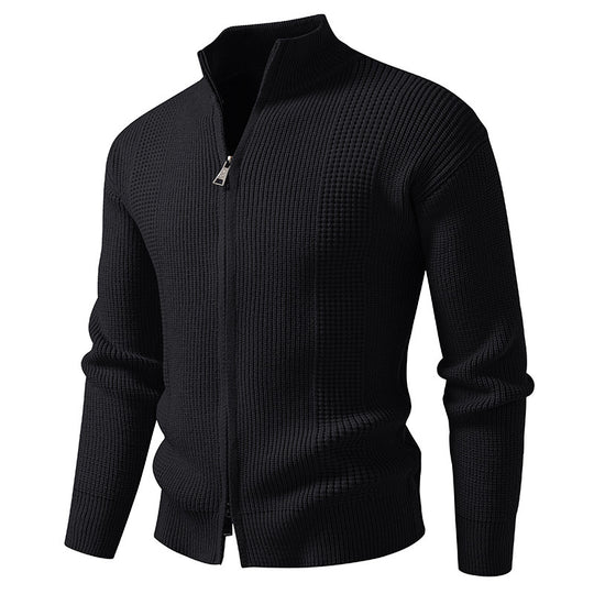 Herren Strickjacke mit hohem Kragen und innovativem Zipper Heidi-Mode