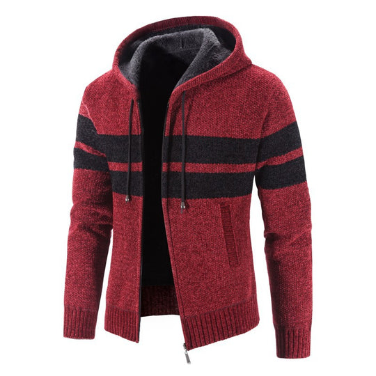 Herren Strickjacke mit Kapuze und modernem Streifenmuster Heidi-Mode