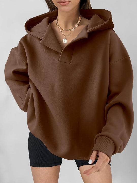 Damen Oversized Kapuzenpullover mit halbem Reißverschluss Heidi-Mode