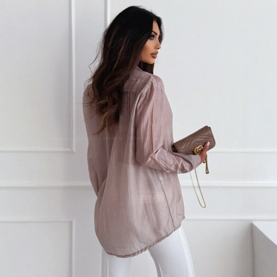 Damen lässige Bluse mit filigranem Glanz Heidi-Mode