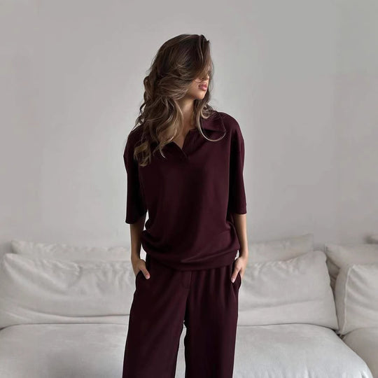 Damen elegantes Loungewear-Set mit weitem Schnitt und modischen Akzenten Heidi-Mode