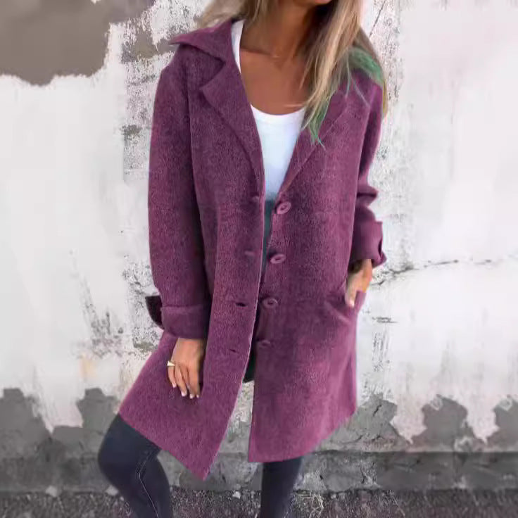 Damen Eleganter Oversize-Wollmantel mit Durchgehender Knopfleiste und Praktischen Taschen Heidi-Mode