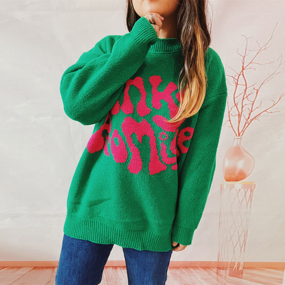 Damen lässiger Pullover mit großflächiger Schriftzug-Applikation Heidi-Mode