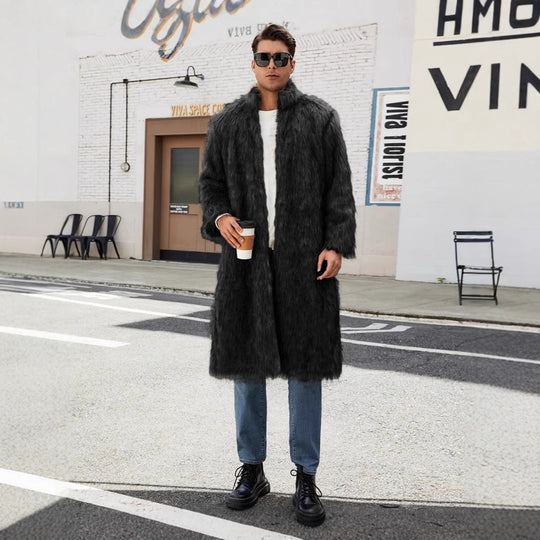 Herren Eleganter und kuscheliger Langmantel aus Kunstfell Heidi-Mode