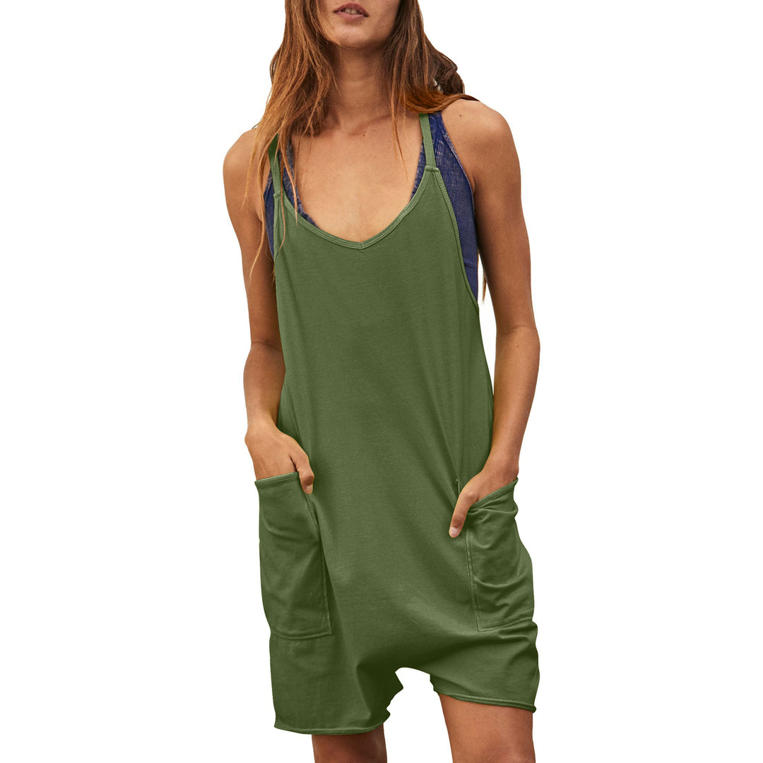 Damen komfortabler Overall mit tiefem Ausschnitt und praktischen Taschen Heidi-Mode