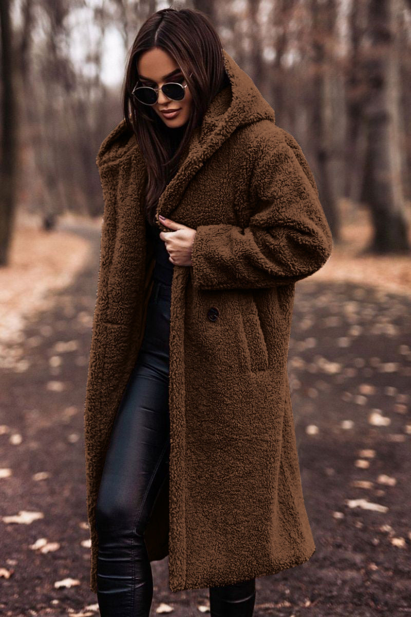 Damen kuschelige Teddyjacke im Oversized-Stil mit Kapuze Heidi-Mode