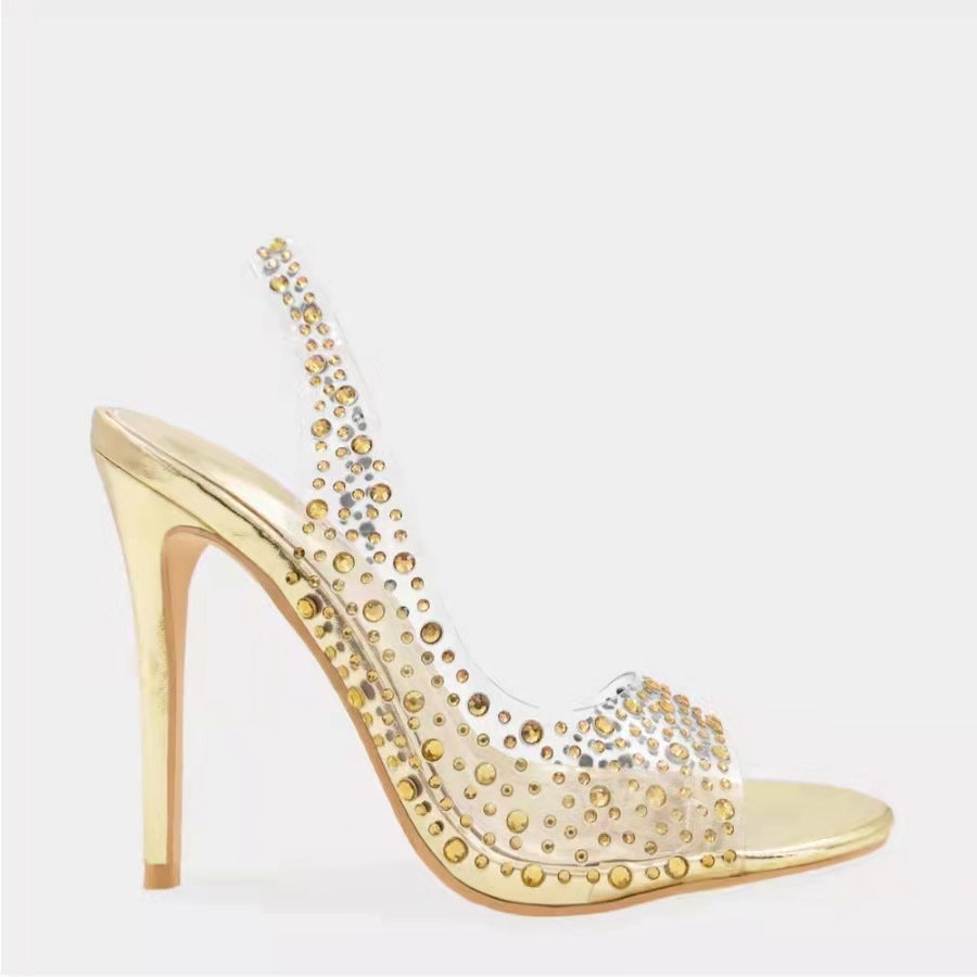 Damen Glamouröse High Heel Sandalen mit funkelndem Strassbesatz Heidi-Mode
