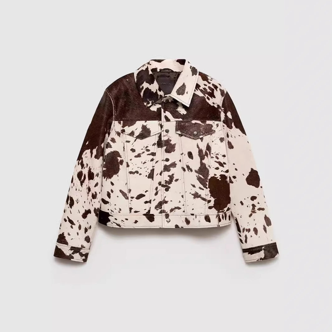 Damen modische Lammfelljacke mit auffälligem Tiermotiv Heidi-Mode