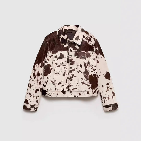 Damen modische Lammfelljacke mit auffälligem Tiermotiv Heidi-Mode
