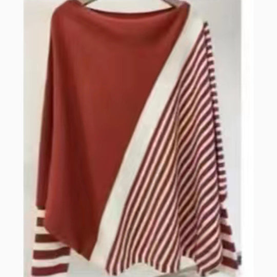 Damen modischer Strickpullover mit asymmetrischem Schnitt und grafischem Streifenmuster Heidi-Mode