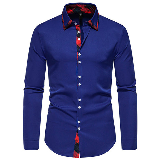 Herren elegantes Langarmhemd mit karierter Kragen-Details Heidi-Mode