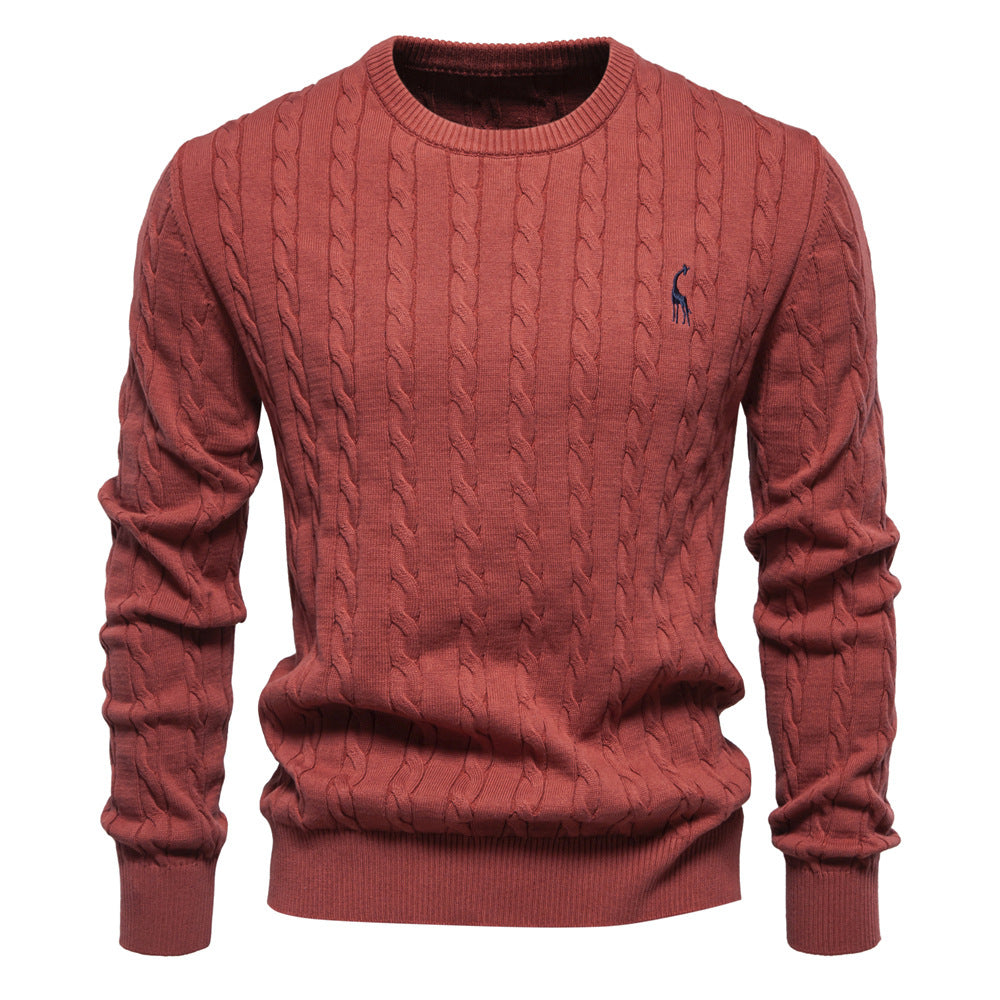 Herren Strickpullover mit Zopfmuster und Rundhalsausschnitt Heidi-Mode