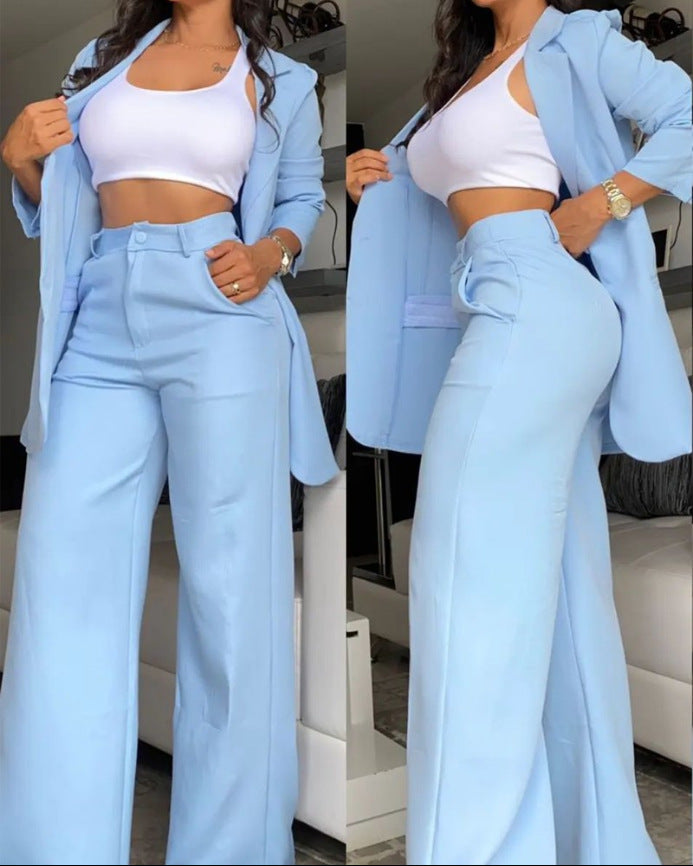 Damen elegantes Blazer- und Hosen-Set mit weitem Schnitt Heidi-Mode