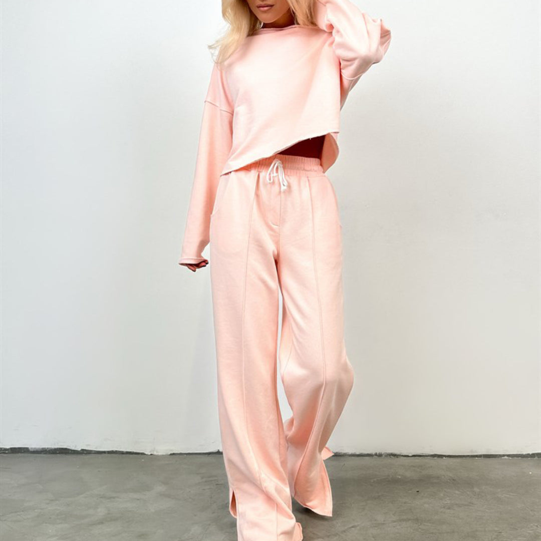 Damen lässiges Crop-Top und weite Sporthose Heidi-Mode