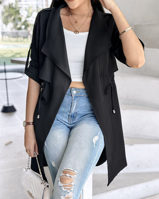 Damen Trenchcoat mit abnehmbarer Kapuze und verstellbarem Taillenzug Heidi-Mode