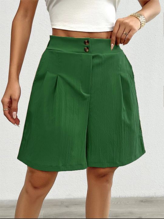 Damen Elegante Shorts mit Knopfverschluss und faltigem Design Heidi-Mode