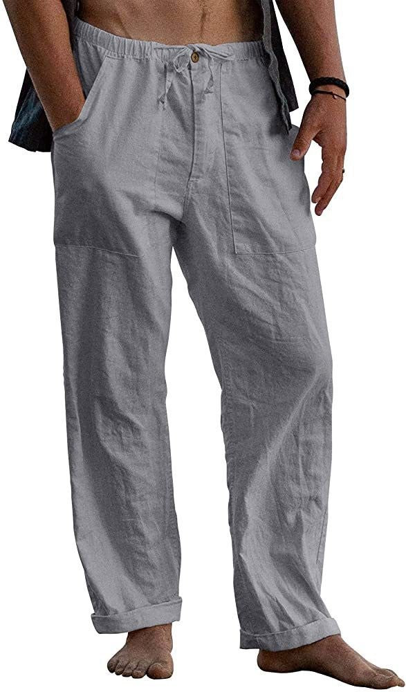 Herren Relaxed Fit Leinenhose mit elastischem Bund und praktischen Taschen Heidi-Mode